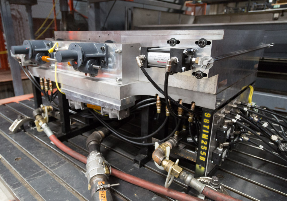 Close-up of machined aluminum tooling